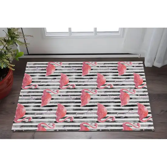 Pink Black And White Geometric Washable Area Rug With UV Protection Photo 1