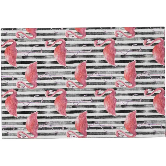 Pink Black And White Geometric Washable Area Rug With UV Protection Photo 2