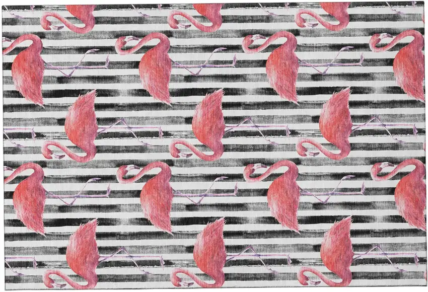 Pink Black And White Geometric Washable Area Rug With UV Protection Photo 2