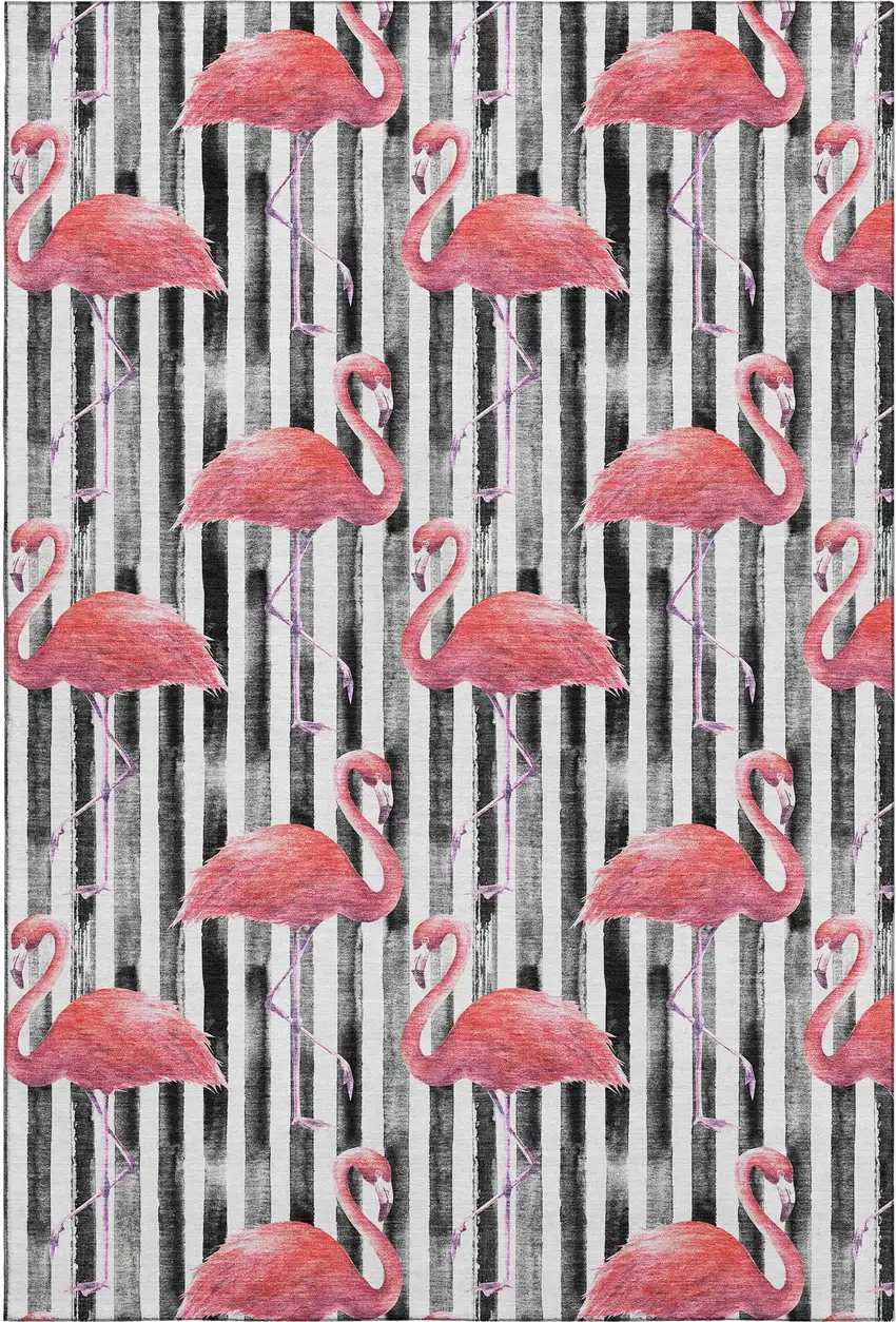 Pink Black And White Geometric Washable Area Rug With UV Protection Photo 2