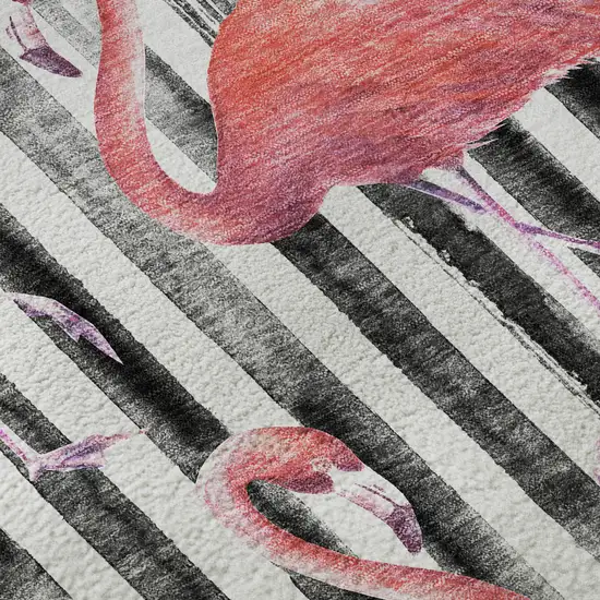 Pink Black And White Geometric Washable Area Rug With UV Protection Photo 9