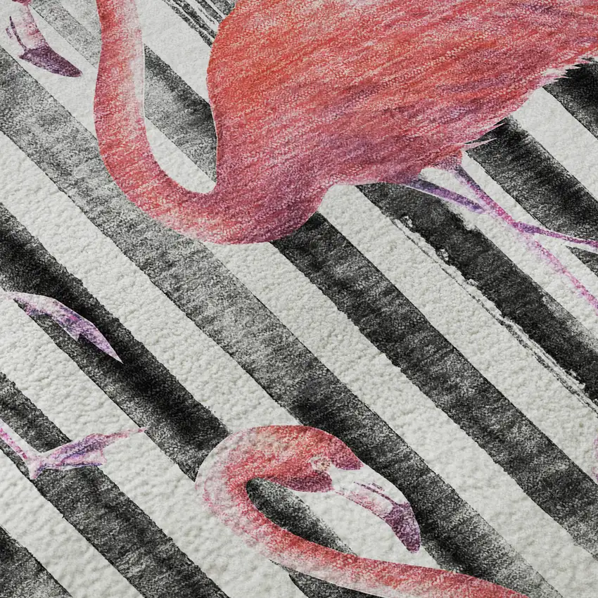 Pink Black And White Geometric Washable Area Rug With UV Protection Photo 9