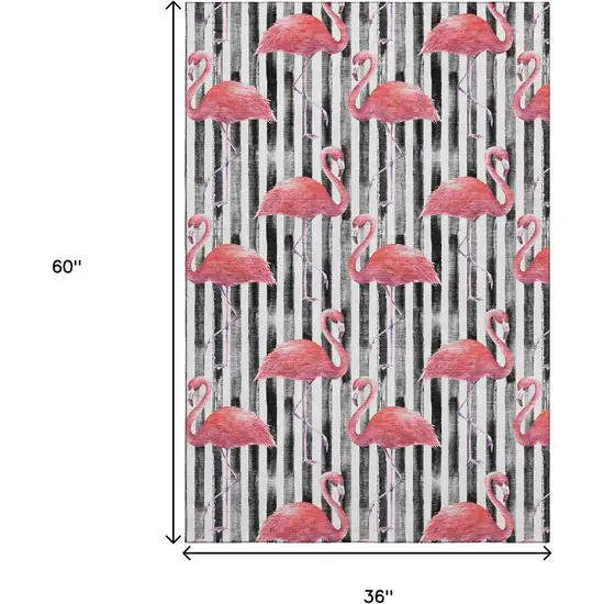 Pink Black And White Geometric Washable Area Rug With UV Protection Photo 3