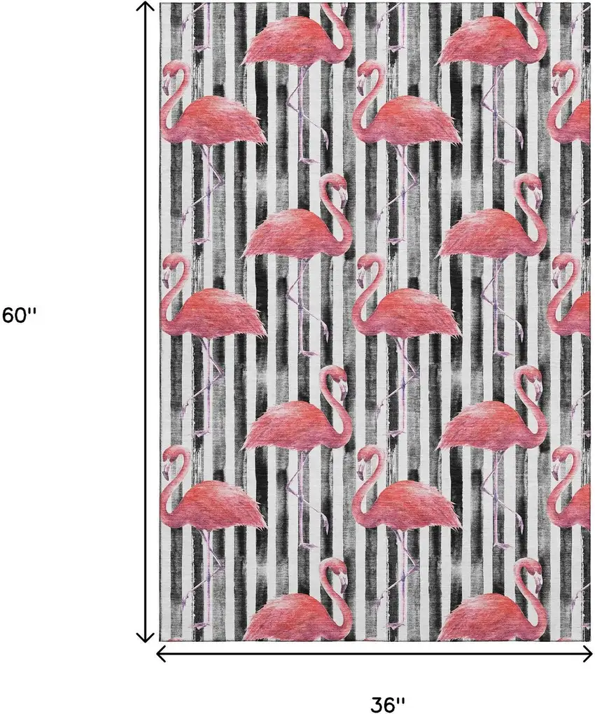 Pink Black And White Geometric Washable Area Rug With UV Protection Photo 3