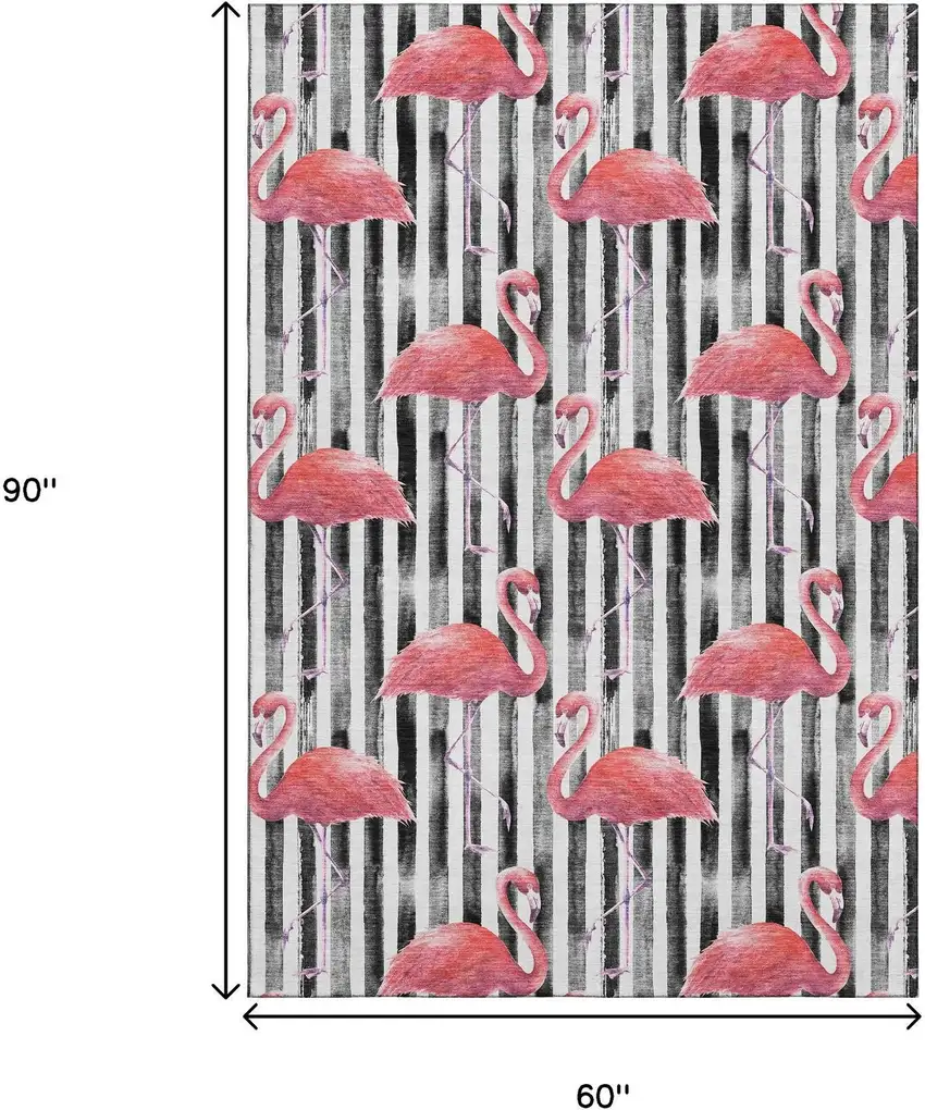Pink Black And White Geometric Washable Area Rug With UV Protection Photo 3