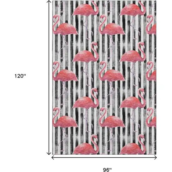 Pink Black And White Geometric Washable Area Rug With UV Protection Photo 3