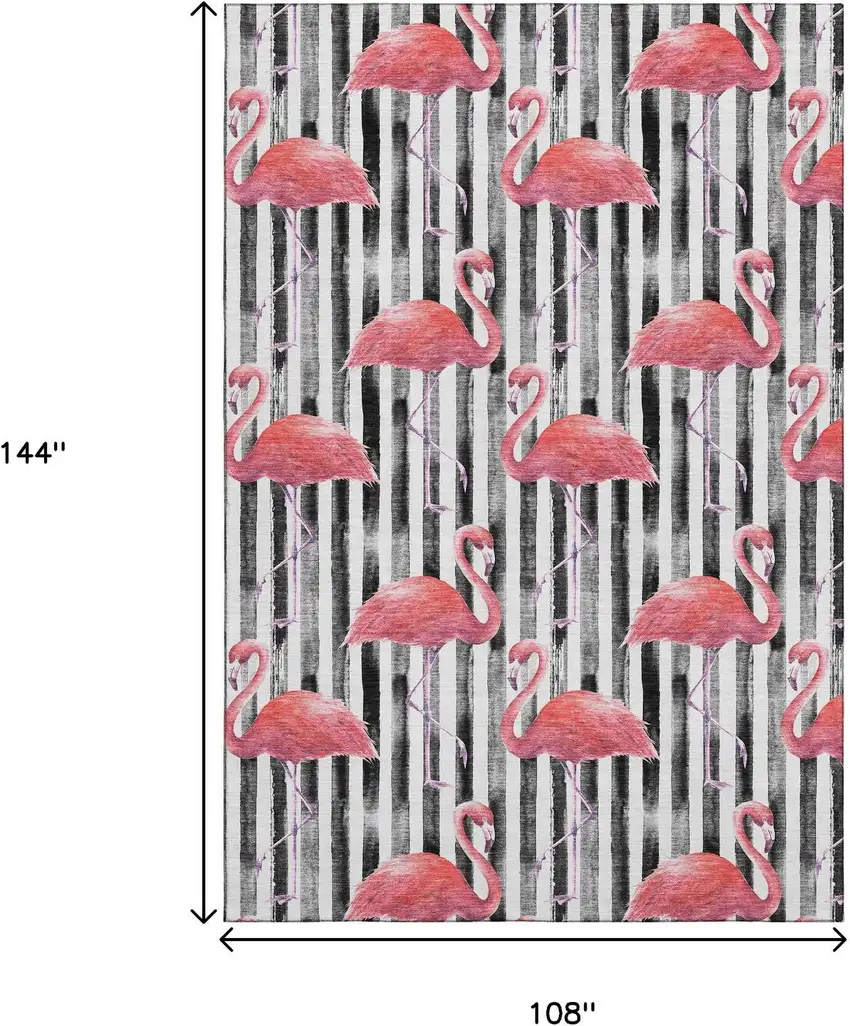 Pink Black And White Geometric Washable Area Rug With UV Protection Photo 3
