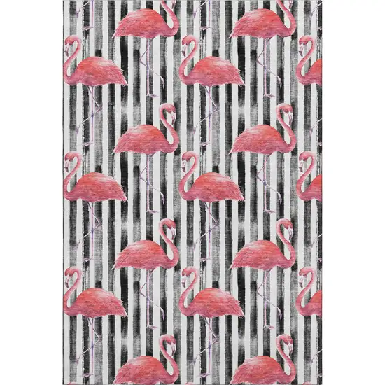 Pink Black And White Geometric Washable Area Rug With UV Protection Photo 2