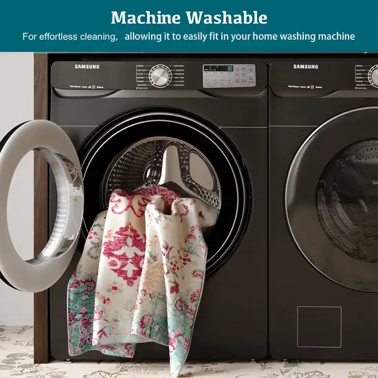 Pink Blue And Beige Medallion Distressed Area Rug Photo 4