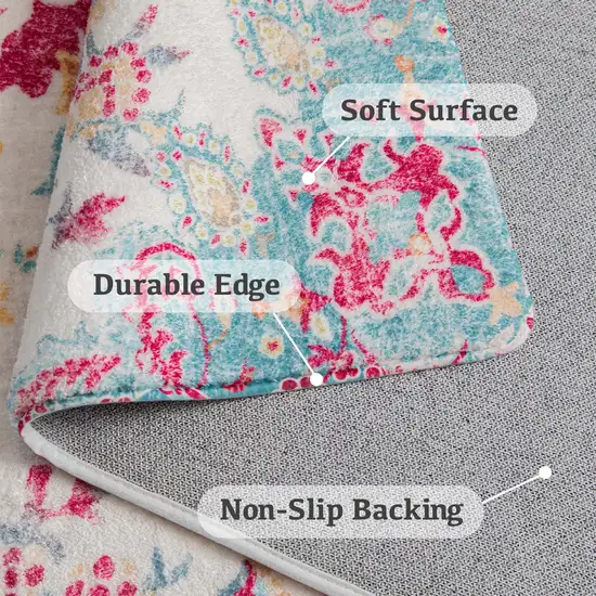 Pink Blue And Beige Medallion Distressed Area Rug Photo 7