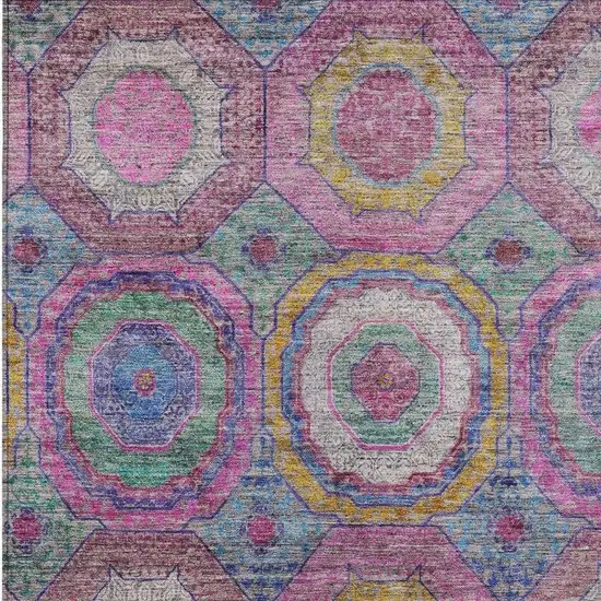 Pink Blue And Gold Geometric Washable Indoor Outdoor Area Rug Photo 6