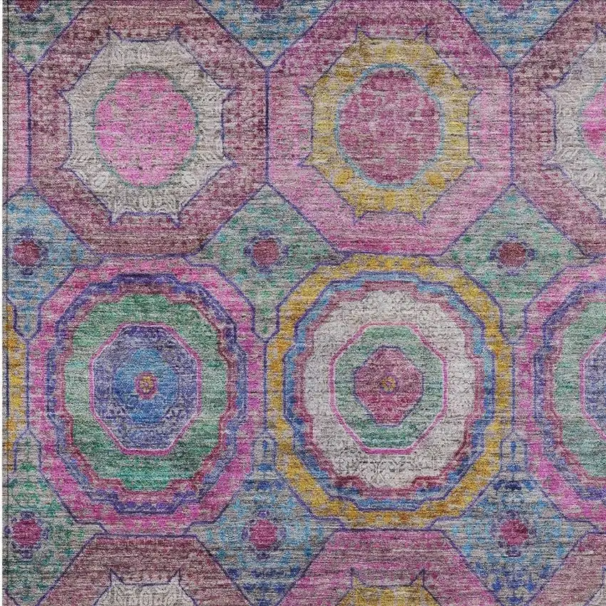 Pink Blue And Gold Geometric Washable Indoor Outdoor Area Rug Photo 6