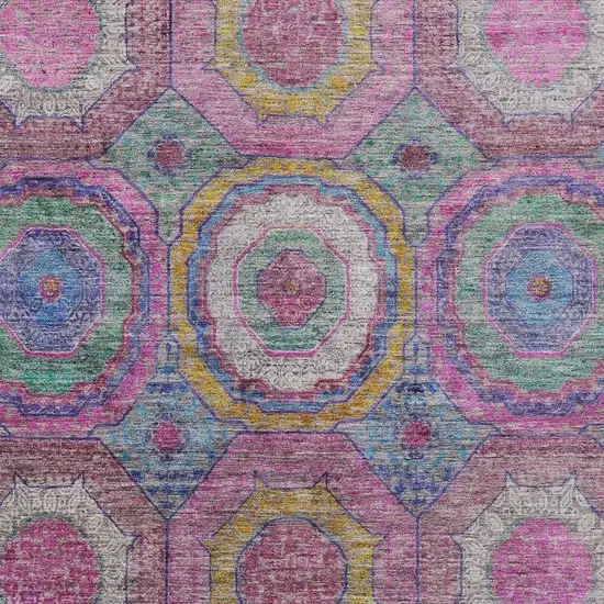 Pink Blue And Gold Geometric Washable Indoor Outdoor Area Rug Photo 3