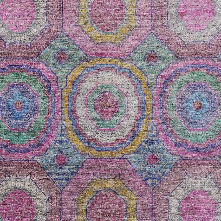 Pink Blue And Gold Geometric Washable Indoor Outdoor Area Rug Photo 3