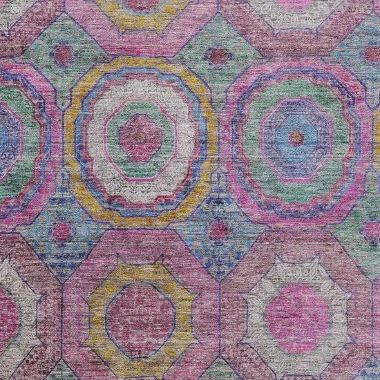 Pink Blue And Gold Geometric Washable Indoor Outdoor Area Rug Photo 3