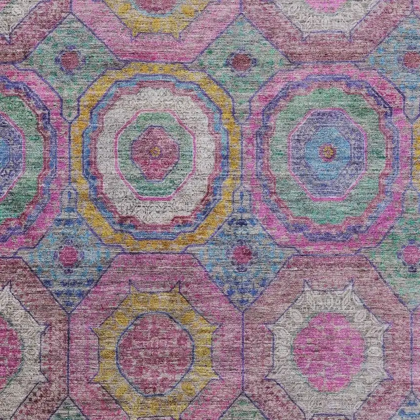 Pink Blue And Gold Geometric Washable Indoor Outdoor Area Rug Photo 3
