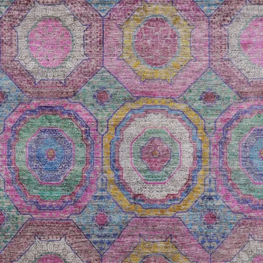 Pink Blue And Gold Geometric Washable Indoor Outdoor Area Rug Photo 3