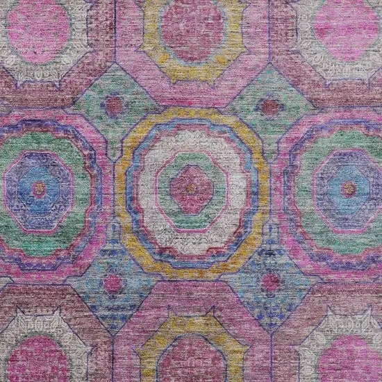 Pink Blue And Gold Geometric Washable Indoor Outdoor Area Rug Photo 3
