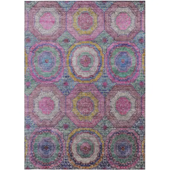 Pink Blue And Gold Geometric Washable Indoor Outdoor Area Rug Photo 3