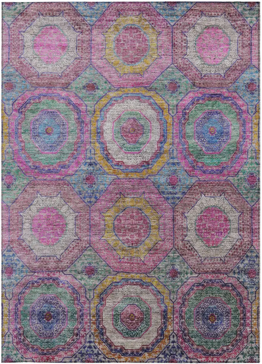 Pink Blue And Gold Geometric Washable Indoor Outdoor Area Rug Photo 3