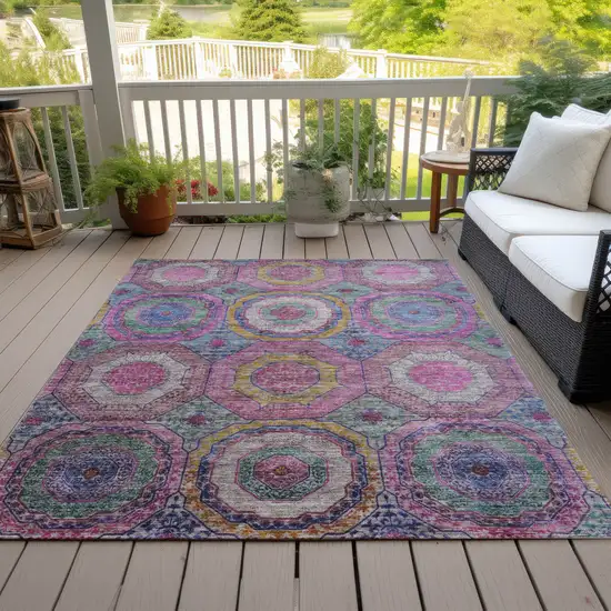 Pink Blue And Gold Geometric Washable Indoor Outdoor Area Rug Photo 8