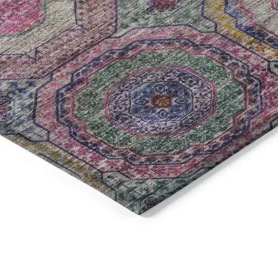 Pink Blue And Gold Geometric Washable Indoor Outdoor Area Rug Photo 6