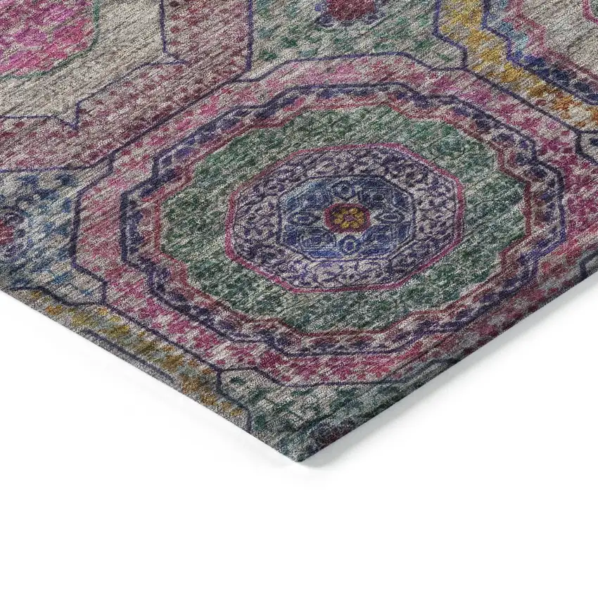 Pink Blue And Gold Geometric Washable Indoor Outdoor Area Rug Photo 6