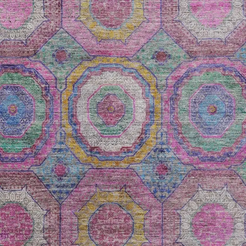 Pink Blue And Gold Geometric Washable Indoor Outdoor Area Rug Photo 4