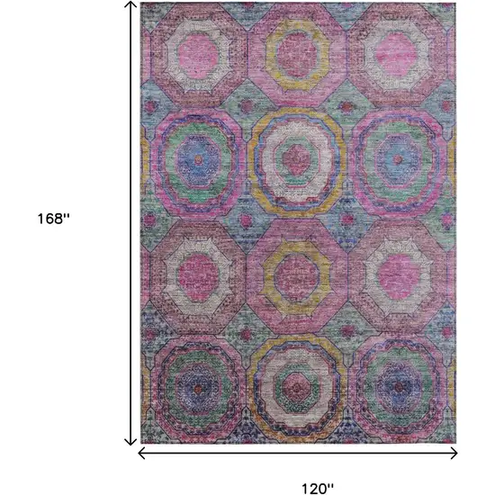 Pink Blue And Gold Geometric Washable Indoor Outdoor Area Rug Photo 9