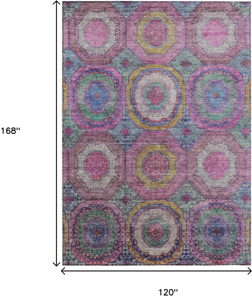 Pink Blue And Gold Geometric Washable Indoor Outdoor Area Rug Photo 9