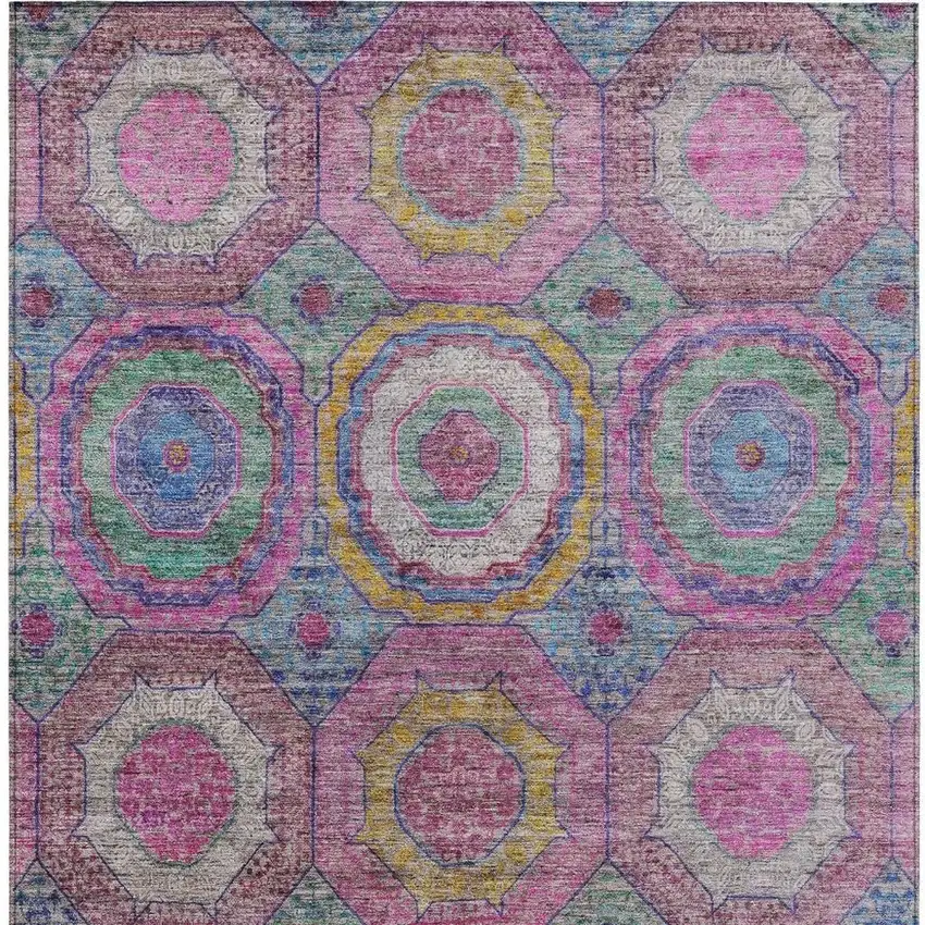 Pink Blue And Gold Geometric Washable Indoor Outdoor Area Rug Photo 7