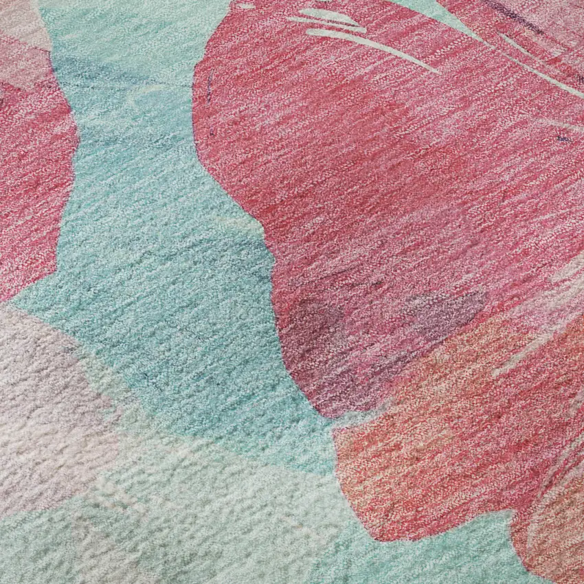 Pink Blue And Ivory Floral Washable Area Rug With UV Protection Photo 9