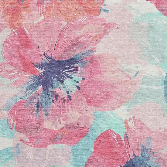 Pink Blue And Ivory Floral Washable Area Rug With UV Protection Photo 2
