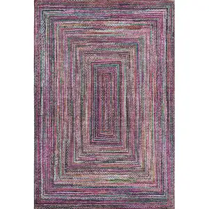 Photo of Pink Blue And Orange Geometric Washable Area Rug With UV Protection