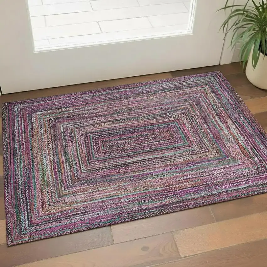 Pink Blue And Orange Geometric Washable Area Rug With UV Protection Photo 2