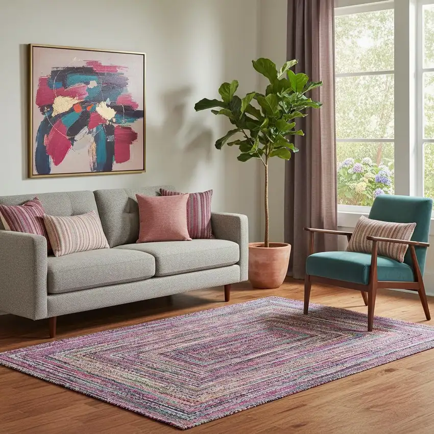 Pink Blue And Orange Geometric Washable Area Rug With UV Protection Photo 2