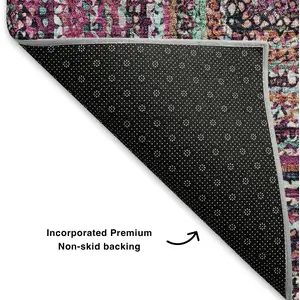 Photo of Pink Blue And Orange Geometric Washable Area Rug With UV Protection