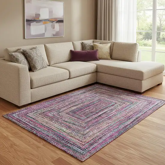 Pink Blue And Orange Geometric Washable Area Rug With UV Protection Photo 2