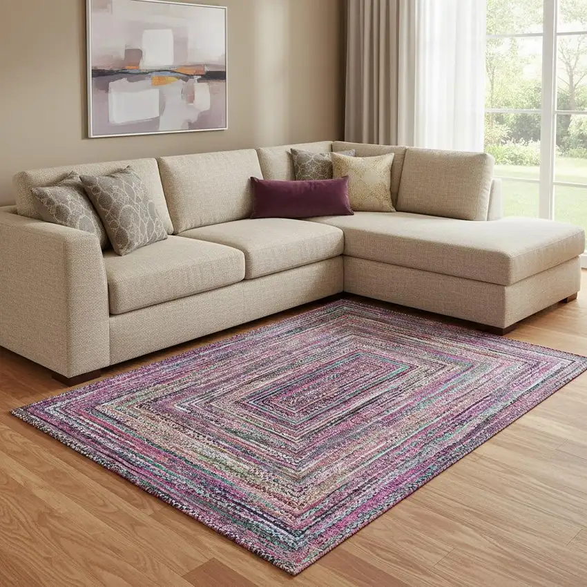 Pink Blue And Orange Geometric Washable Area Rug With UV Protection Photo 2