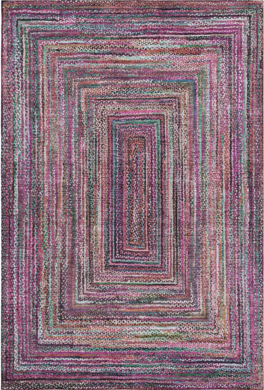 Pink Blue And Orange Geometric Washable Area Rug With UV Protection Photo 1