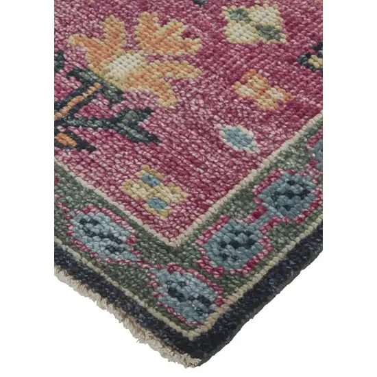 Dark Pink Blue And Black Wool Tribal Hand Knotted Distressed Area Rug With Fringe Photo 4