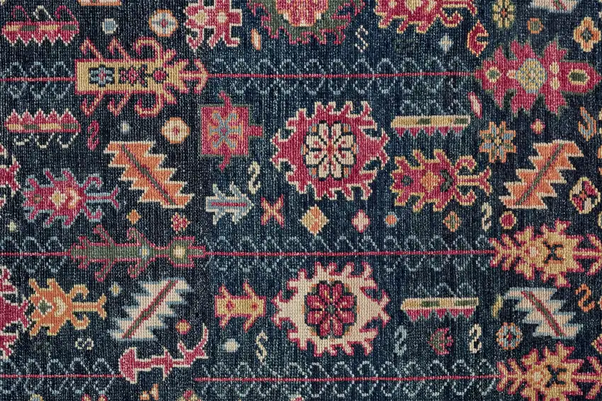 Pink Blue And Orange Wool Floral Hand Knotted Distressed Stain Resistant Area Rug With Fringe Photo 5