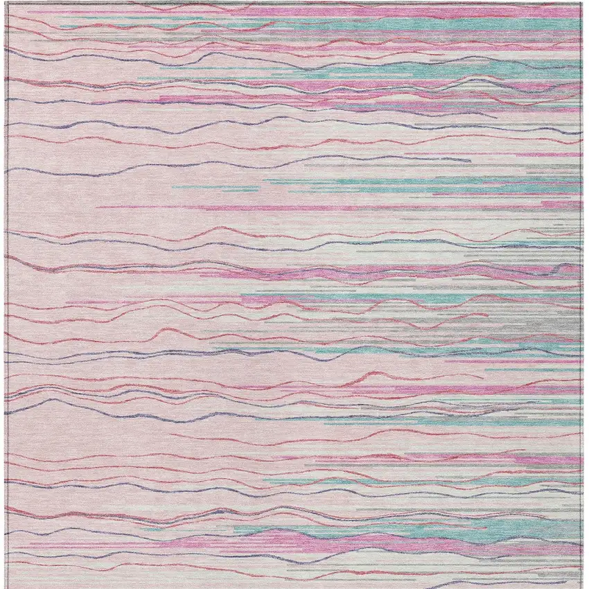 Pink Blue And Purple Striped Washable Indoor Outdoor Area Rug Photo 7