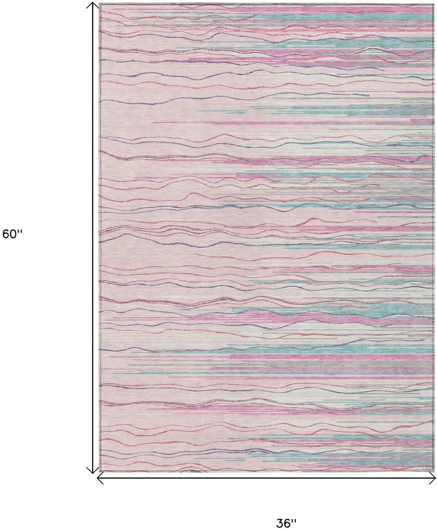 Pink Blue And Purple Striped Washable Indoor Outdoor Area Rug Photo 3