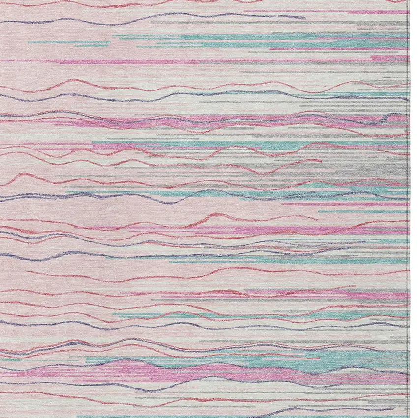 Pink Blue And Purple Striped Washable Indoor Outdoor Area Rug Photo 6