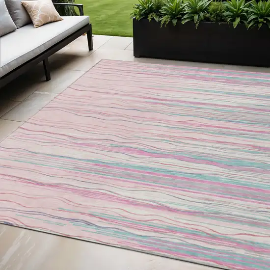 Pink Blue And Purple Striped Washable Indoor Outdoor Area Rug Photo 1