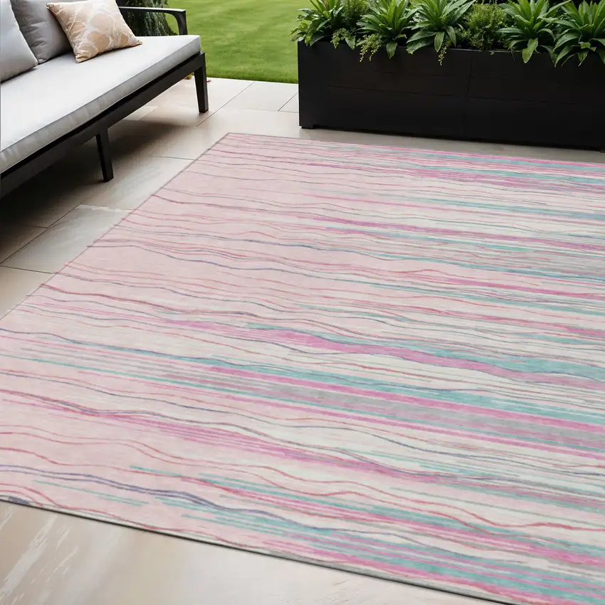Pink Blue And Purple Striped Washable Indoor Outdoor Area Rug Photo 1