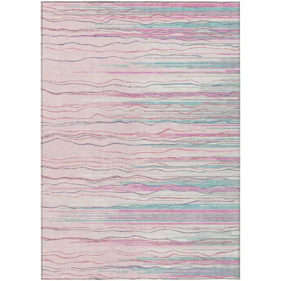 Pink Blue And Purple Striped Washable Indoor Outdoor Area Rug Photo 2