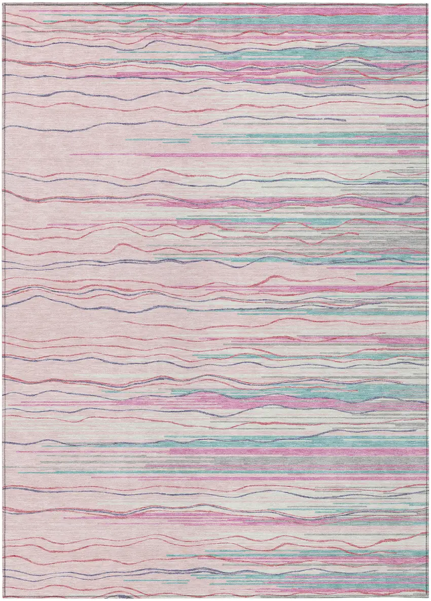 Pink Blue And Purple Striped Washable Indoor Outdoor Area Rug Photo 2