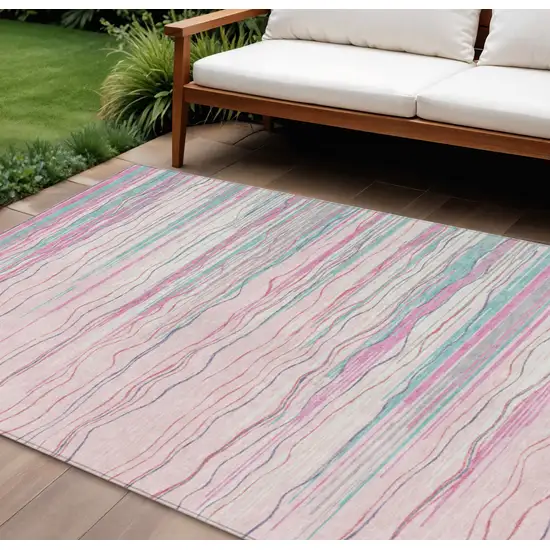 Pink Blue And Purple Striped Washable Indoor Outdoor Area Rug Photo 1